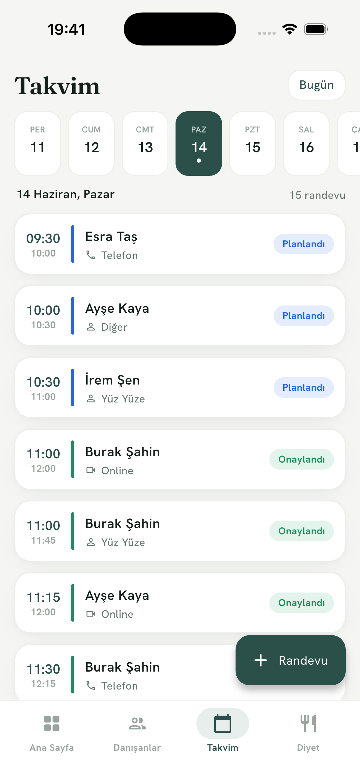 Takvim ve randevular